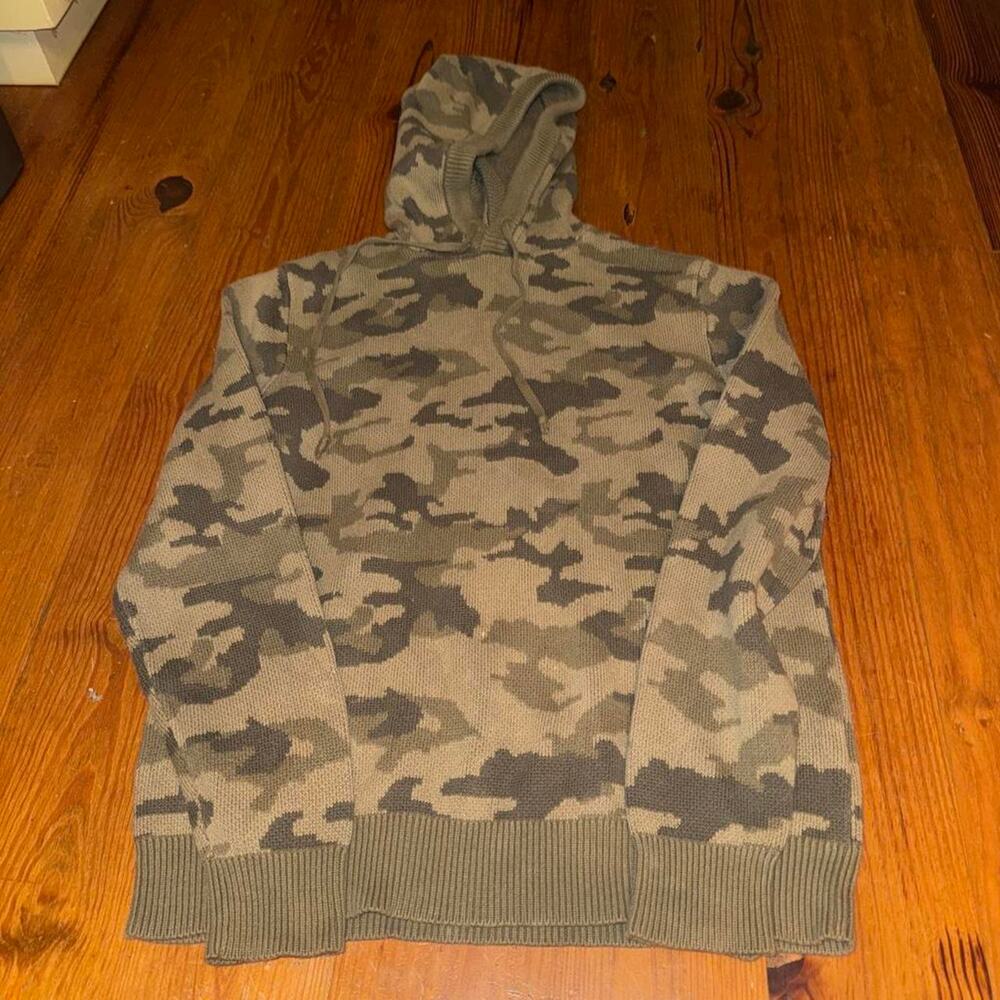 Sun + Stone Camo Knit Hoodie Sweater Men’s Medium Grunge Streetwear